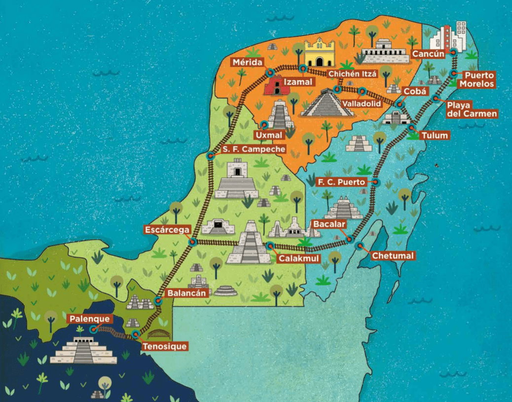 Zonas Arqueológicas que cruza el Tren Maya